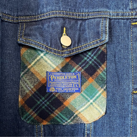 UPCYCLED Pendleton Wool Plaid Flannel Patchwork Denim Jacket REWORKED - Picture 4 of 7